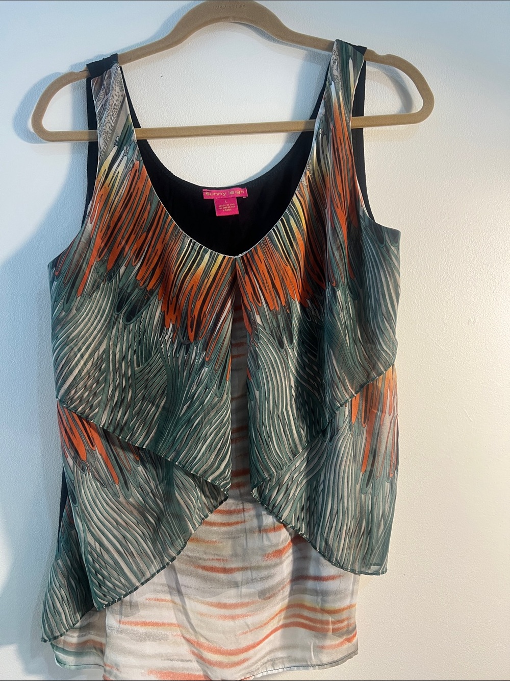 Sunny Leigh Green and Orange Layered Sleeveless Camisole